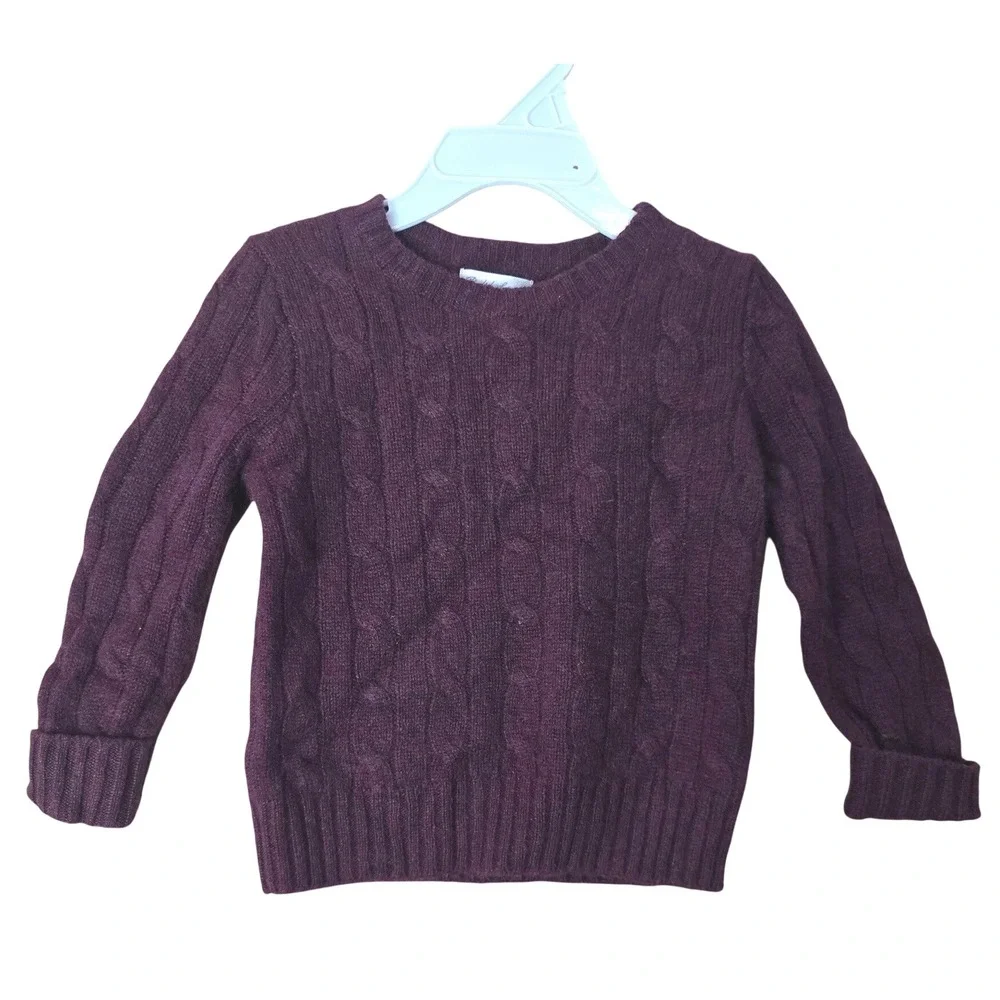 Ralph Lauren Toddler 18-24M Claret Wine Purple 100% Cashmere Cable Knit Sweater
